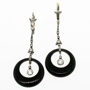 Onyx Diamond Platinum Earrings