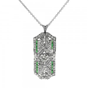 Art Deco Diamond & Emerald Pend