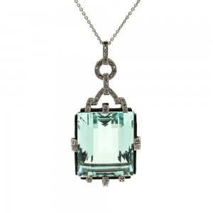 Deco Aquamarine Platinum Pendant