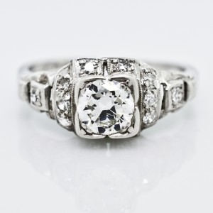 Deco Step Diamond Platinum Ring