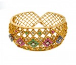 Vintage 1970s Emerald, Ruby, Sapphire and Diamond Basket Weave Bracelet