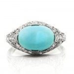 Art Deco Turquoise & Diamond Platinum Ring