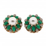1960 Clip On Pearl Emerald & Diamond