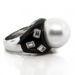 Pearl Diamond Enamel Ring