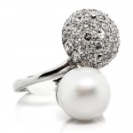 Pave Diamond Ball & Pearl Ring