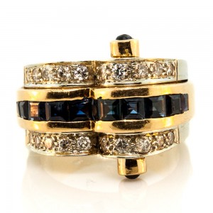 Retro Sapphire Diamond Gold Ring