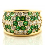 Wide Band Diamond Emerald Ring
