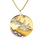 Vintage Gold Medallion With Dia Swallows