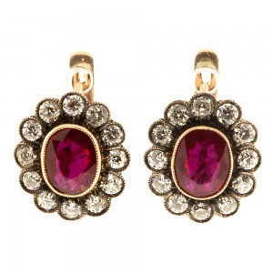 Cluster Burma Ruby & OEC Earrings