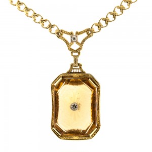 Engraved Citrine Gold Necklace