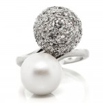 By Pass Diamond Ball & Pearl Ring