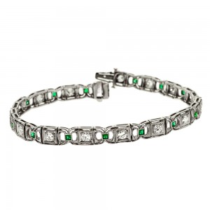 Aft Deco Diamond Emerald Bracelet