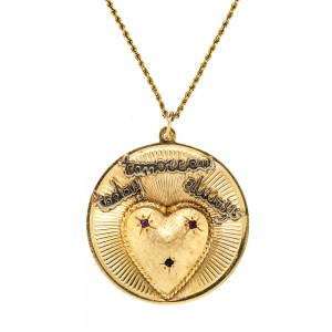 Gold Pendant with Heart & Ruby