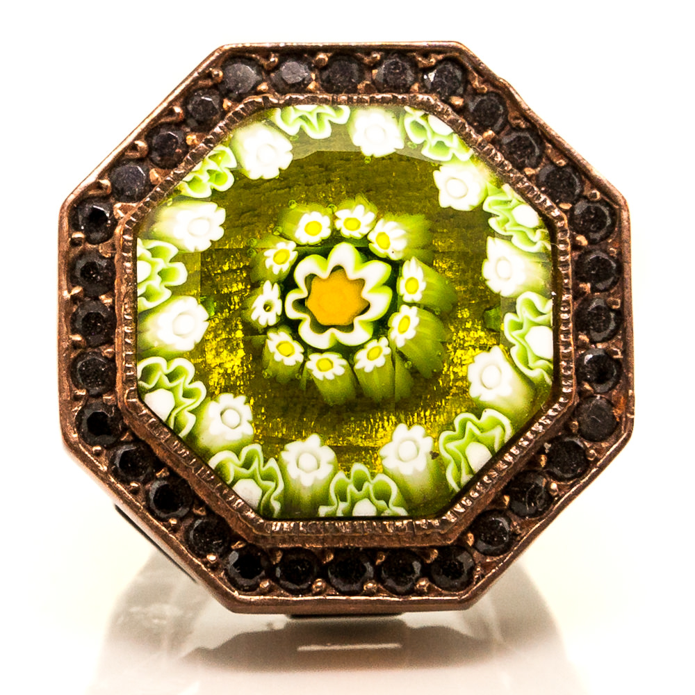 Vintage Inspired Silver Green Murano Glass Ring