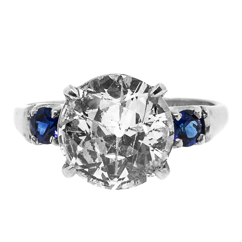 Vintage Old European Cut Diamond & Sapphires Engagement Ring