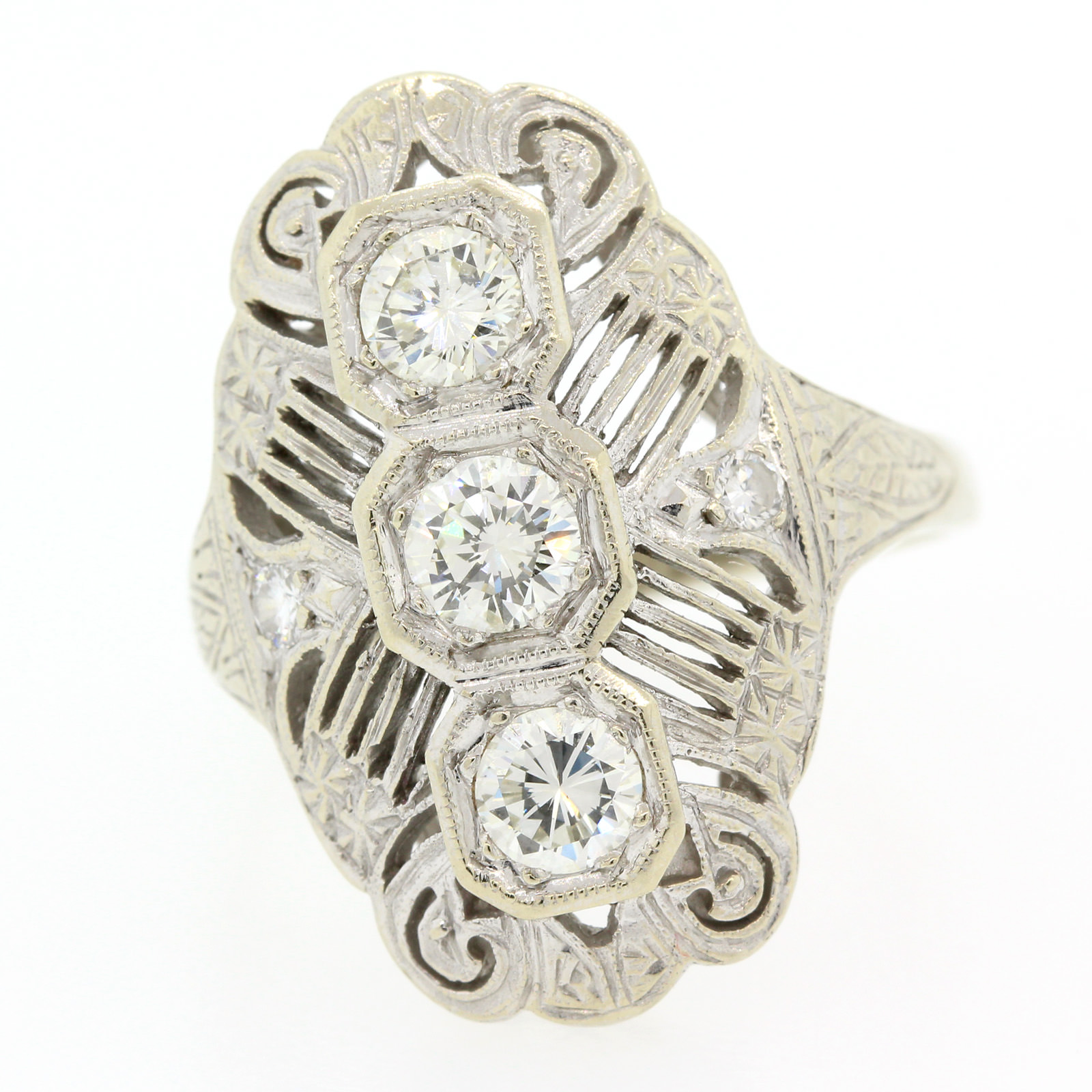 Filigree North-South Diamond Ring - Claude Morady Estate Jewelry